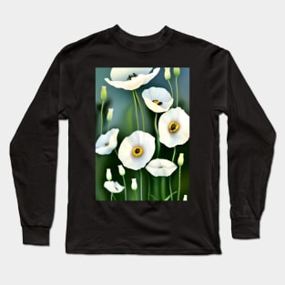 CUTE WHITE POPPY LIGHT GREEN BACKGROUND Long Sleeve T-Shirt